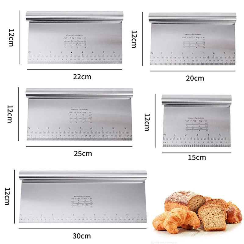 Stainless Steel Cake Scraper & Dough Cutter with Measuring Scale, DIY Dough Pastry Spatulas, Bread Baking Accessories