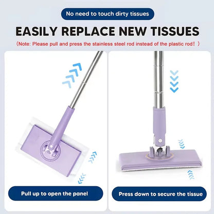 Large Hands-Free Cleaning Mop For Window Floor 360° Rotation Dust Remover Automatic Paper Towel Mop Household Cleaning Tool