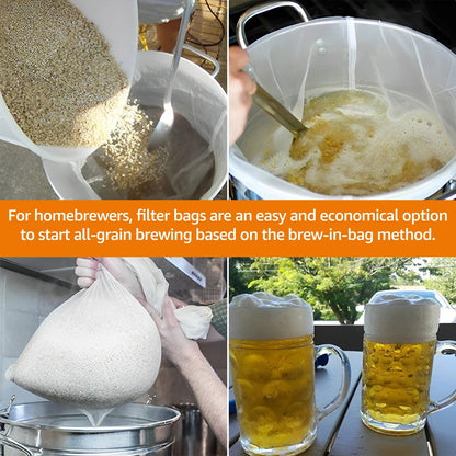 6Pcs Beer Homebrew Filter Bag for Brewing Reusable Kitchen Food Filter Bags Strainer Fine Mesh Bag for Beer Milk Juice Filter