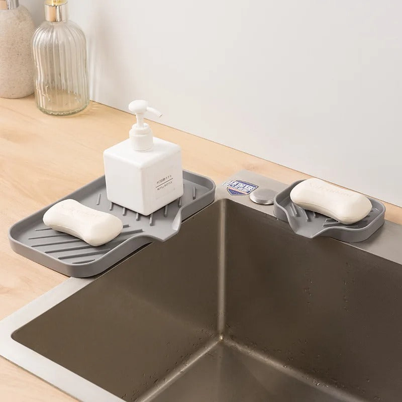 2pcs Kitchen Sink Silicone Tray With Drain Soap Sponge Storage Holder Countertop Sink Scrubber Brush Soap Storage Rack