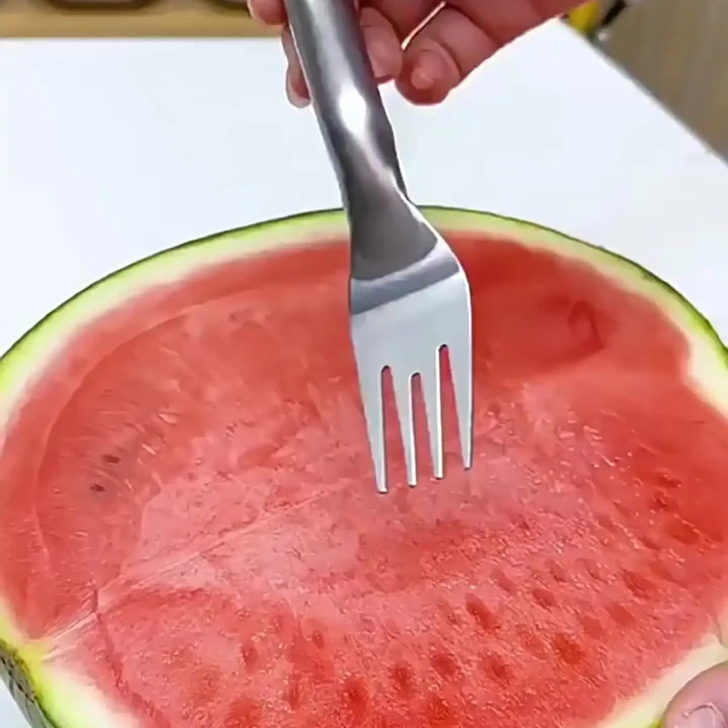 2-in-1 Stainless Steel Fruit Cutter Dual Head Watermelon Fork Cutter Slicer Tool for Home Kitchen Gadget Melon Cube Cutter
