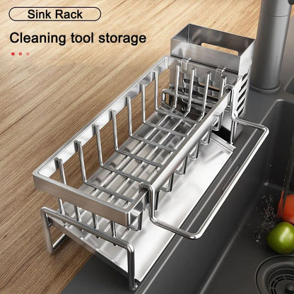 Sink Cleaning Tools Storage Rack Kitchen Multifunctional Stainless Steel Drain Rack for Sponge Cleanser Organizer Rag Hanger