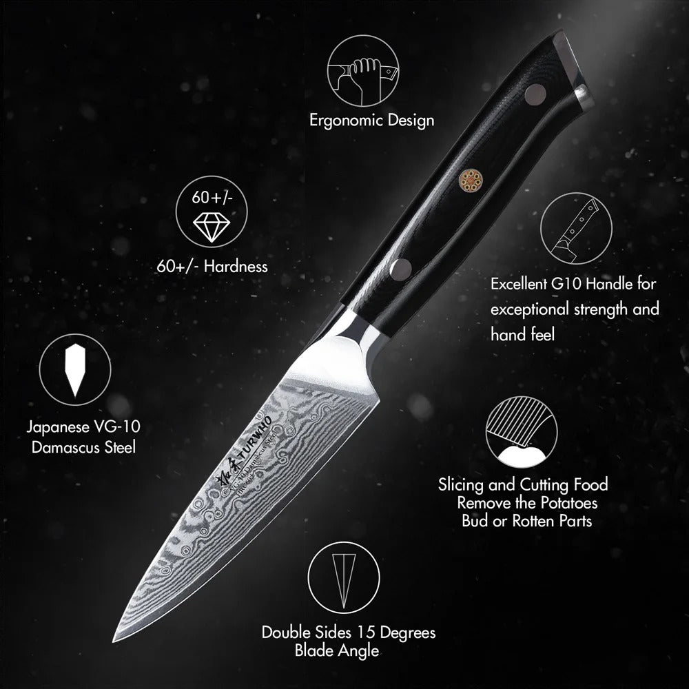 TURWHO 3.5 Inch Paring Knife 67 Layer Damascus Steel VG10 Steel Core Sharp Utility Vegetable Peeling Fruit Knife Household Tools