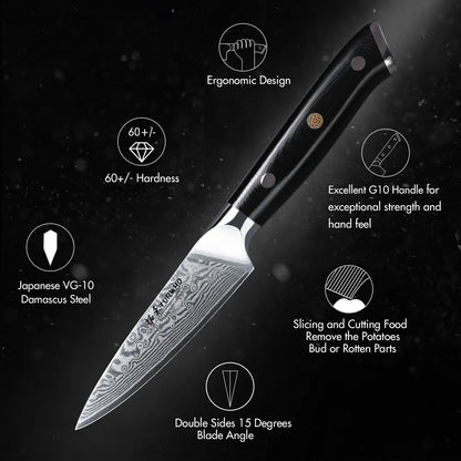 TURWHO 3.5 Inch Paring Knife 67 Layer Damascus Steel VG10 Steel Core Sharp Utility Vegetable Peeling Fruit Knife Household Tools
