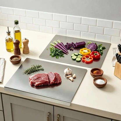 304 Stainless Steel Cutting Board with lip Countertop Antibacterial Large vegetable Meat Chopping Board Kitchen Cutting board