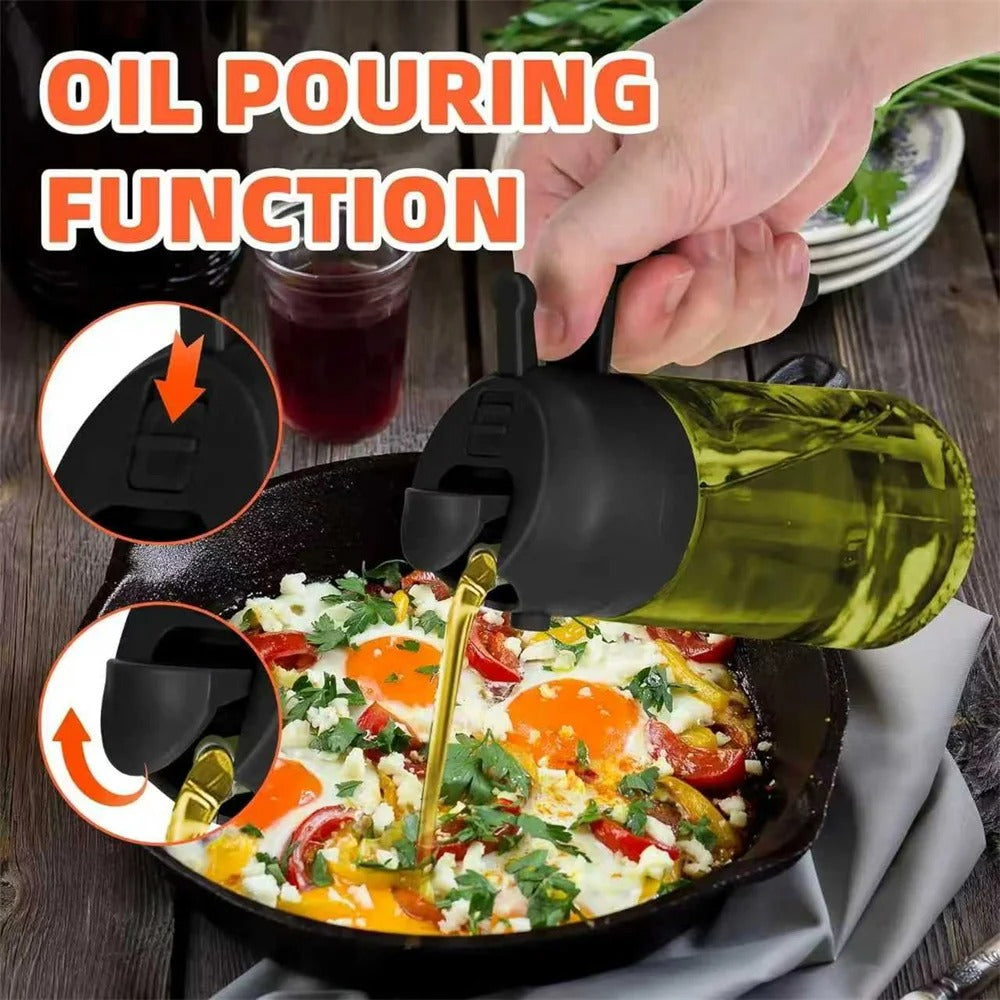 470 ML Oil Sprayer for Cooking,2-in-1 Olive Oil Dispenser and Oil Spray Bottle,Oil Spray with Stickers, Thick Glass Spray Bottle