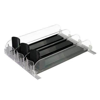 Canned Beverage Push Rack Drink Organizer Dispenser Spring Push Adjustable Width Storage Shelf E-shaped Glide for Kitchen Fridge