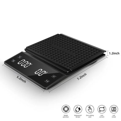 3kg/0.1g Coffee Scale with Timer Kitchen Tools Digital Multifunction Weighing Scale Pour Over Drip Espresso Scale LCD Display