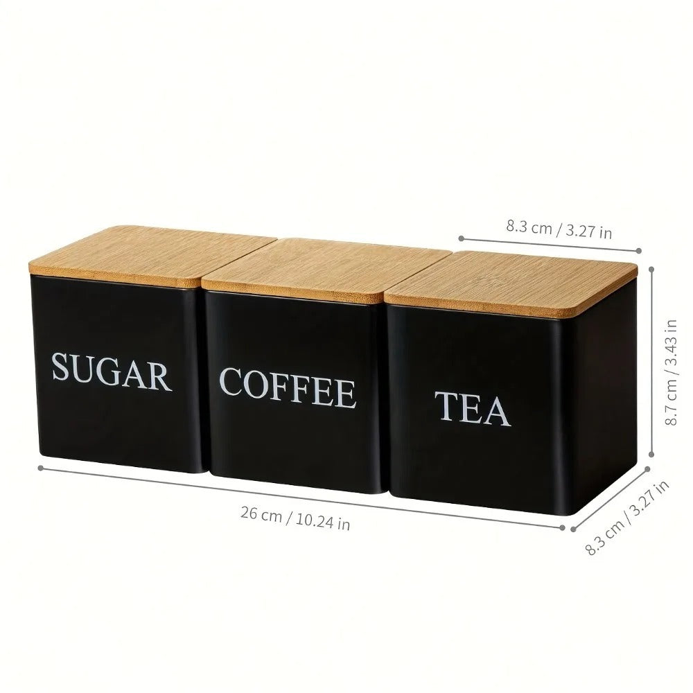 3Pcs/Set 500ml Black White Box with Lids Metal Containers for Storing Coffee Beans Sugar Tea Large Capacity Kitchen Storage Jar