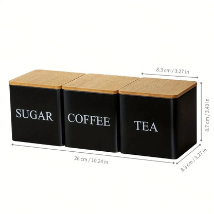 3Pcs/Set 500ml Black White Box with Lids Metal Containers for Storing Coffee Beans Sugar Tea Large Capacity Kitchen Storage Jar