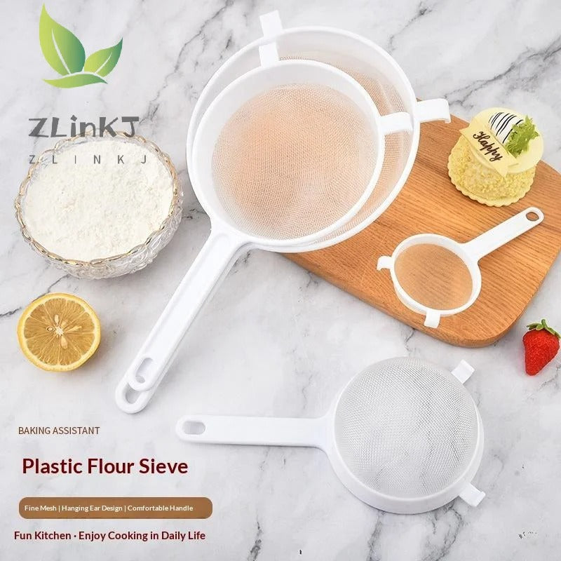 1Pcs Plastic Fine Mesh Spoon Strainer Kitchen Nut Milk Filter Flour Sieve With Handle Soy Milk Coffee Filter Colanders Tools