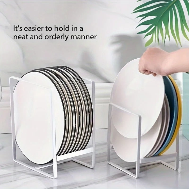 1pc Sleek Metal Dish Rack Set, Space-Saving Tiered Shelf Organizer, Plate & Utensil Holder, Pull-Out Design, Kitchen Storage