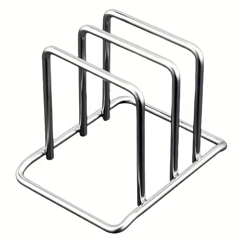 1pc Space-Saving Stainless Steel Pot Lid and Cutting Board Organizer Combo - Heavy-Duty Countertop Rack, kitchen organizer