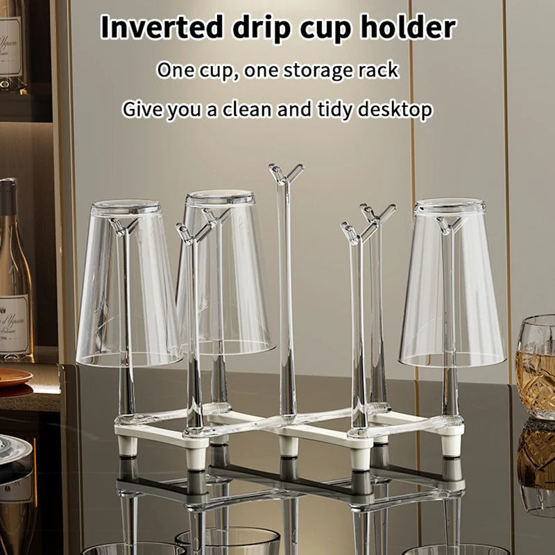 Retractable Cup Drying Rack Non-Slip Bottom Adjustable Spacing Bottle Drainer Stand Dustproof Clear Storage Drying Shelf Kitchen