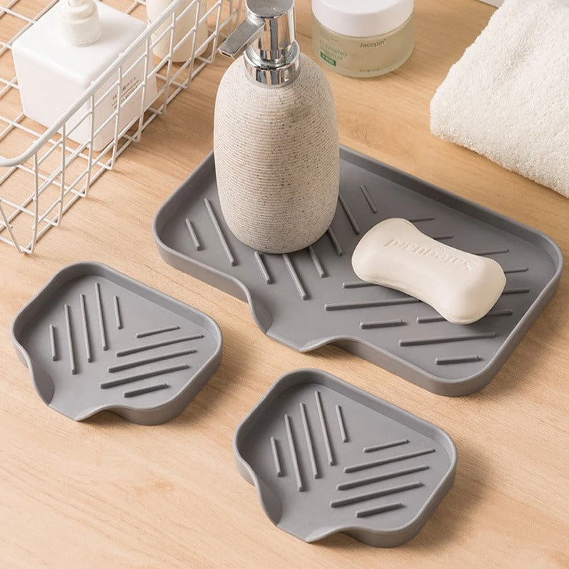 2pcs Kitchen Sink Silicone Tray With Drain Soap Sponge Storage Holder Countertop Sink Scrubber Brush Soap Storage Rack