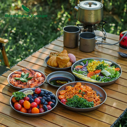 Boundless Voyage Titanium Plates Dishes Saucer Outdoor Home Food Tray Round Dinnerware Durable Tableware Stackable Serving Plate