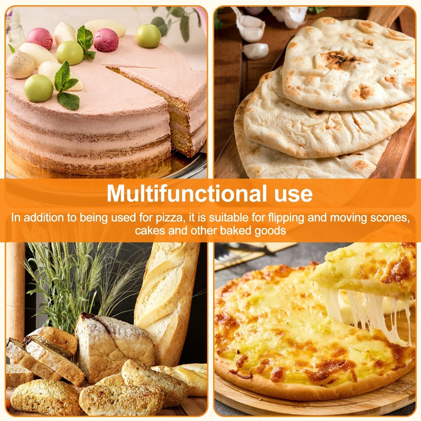 6.5/10/12inch Pizza Shovel Metal Non-Stick Pizza Peel with Wood Handle Cake Lifter Transfer Tray for Homemade Baking Pizza Bread