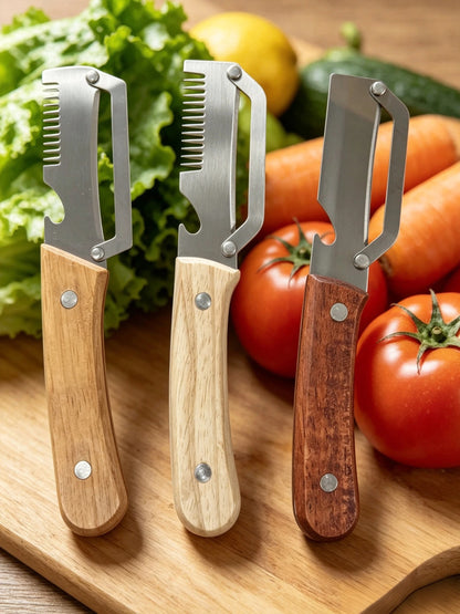 Multi-Functional Stainless Steel Peeler with Wooden Handle, Durable Smooth Kitchen Gadget for Fruits and Vegetables Peeling Slic