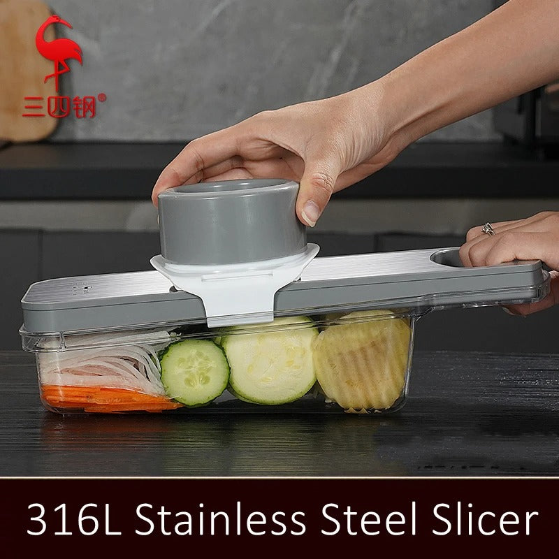 99.9% Anti-bacterial Magic Chopper LFGB Certificate 316L Stainless Steel Vegetable Slicer 6 Blades Cutter with Hand Protector
