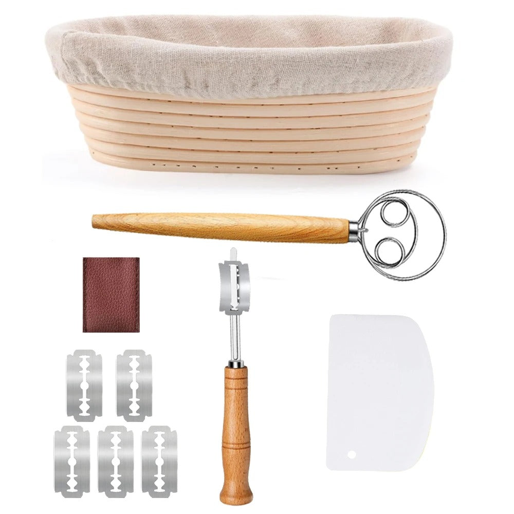 Banneton Bread Proofing Basket Set, 10" Oval Banneton Baskets, Sourdough Bread Baking Supplies with Bread Lame, Dough Whisk