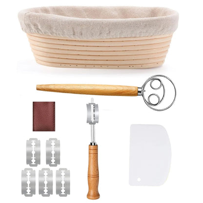 Banneton Bread Proofing Basket Set, 10" Oval Banneton Baskets, Sourdough Bread Baking Supplies with Bread Lame, Dough Whisk