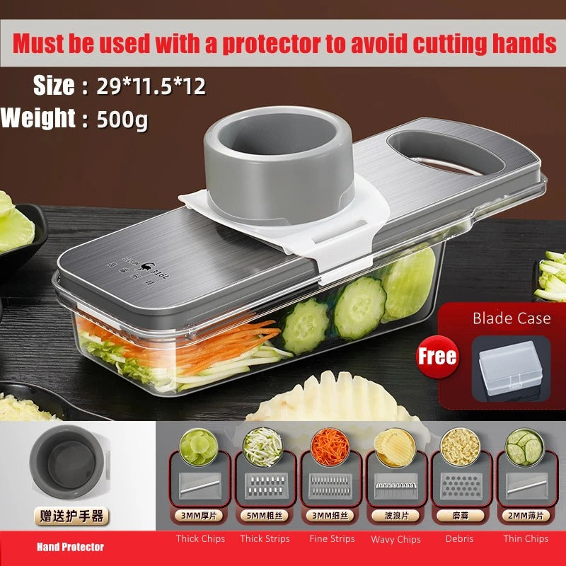 99.9% Anti-bacterial Magic Chopper LFGB Certificate 316L Stainless Steel Vegetable Slicer 6 Blades Cutter with Hand Protector