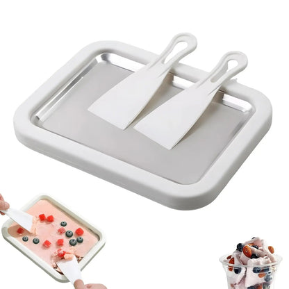 Household Rolled Ice Cream Maker Small Child's Homemade Yogurt Pudding Stainless Steel Stir Fried Ice Tray Ice Stir Fry Machine