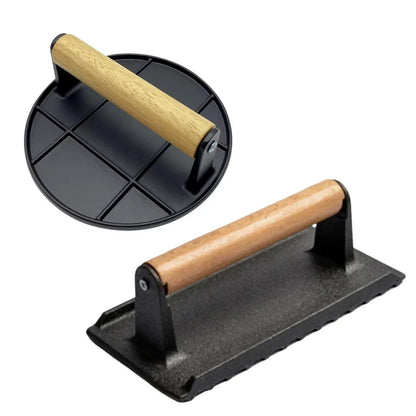 Aluminum Alloy Meat Press Manual Burger Press Non Stick Round Meat Patty Burger Press with Wooden Handle