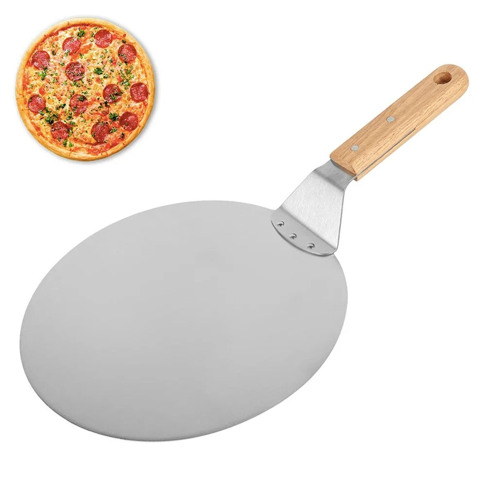 6.5/10/12inch Pizza Shovel Metal Non-Stick Pizza Peel with Wood Handle Cake Lifter Transfer Tray for Homemade Baking Pizza Bread
