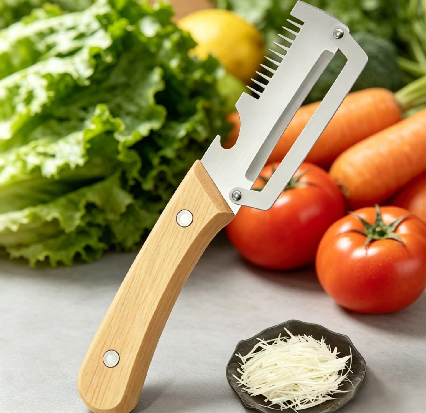 Multi-Functional Stainless Steel Peeler with Wooden Handle, Durable Smooth Kitchen Gadget for Fruits and Vegetables Peeling Slic