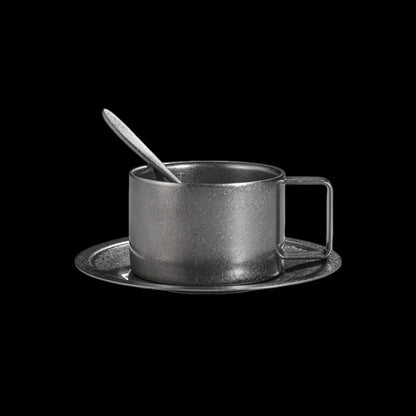 Retro Series Coffee Cup Set Double Wall 304 Stainless Steel with Coffee Spoon Coffee Disc Frosted Industrial Style Tea Cup Set