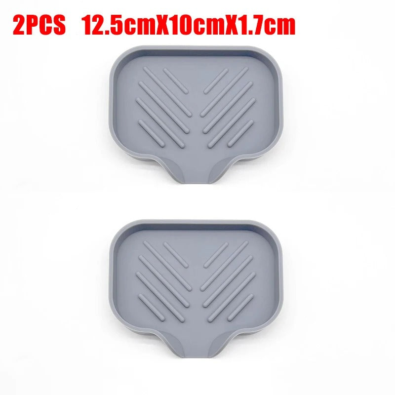 2pcs Kitchen Sink Silicone Tray With Drain Soap Sponge Storage Holder Countertop Sink Scrubber Brush Soap Storage Rack
