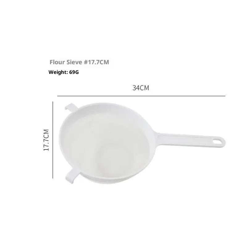 1Pcs Plastic Fine Mesh Spoon Strainer Kitchen Nut Milk Filter Flour Sieve With Handle Soy Milk Coffee Filter Colanders Tools