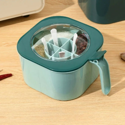 A 4-In-1 Large Capacity Seasoning Box with a Lid And Spoons Comes with Four Spoons for in The Home Kitchen for Salt Containers